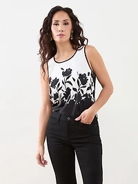 Petite Mixed Media Print Sleeveless Blouse