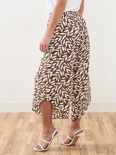 Petite Neutral Leaf Tulip-Leg Pant