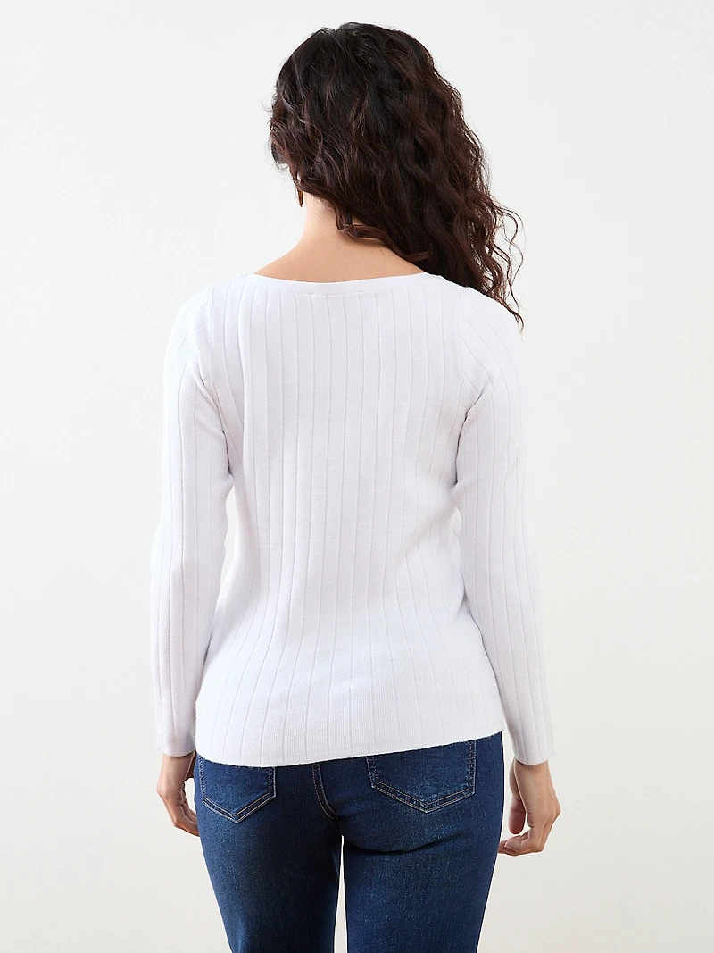 Petite Ribbed Boatneck Pullover Sweater