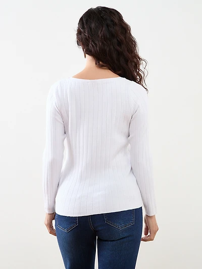 Petite Ribbed Boatneck Pullover Sweater