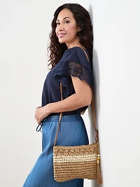 Petite Short Sleeve Blouse with Crochet Sleeves