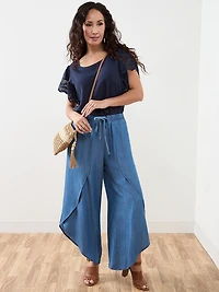 Petite Short Sleeve Blouse with Crochet Sleeves