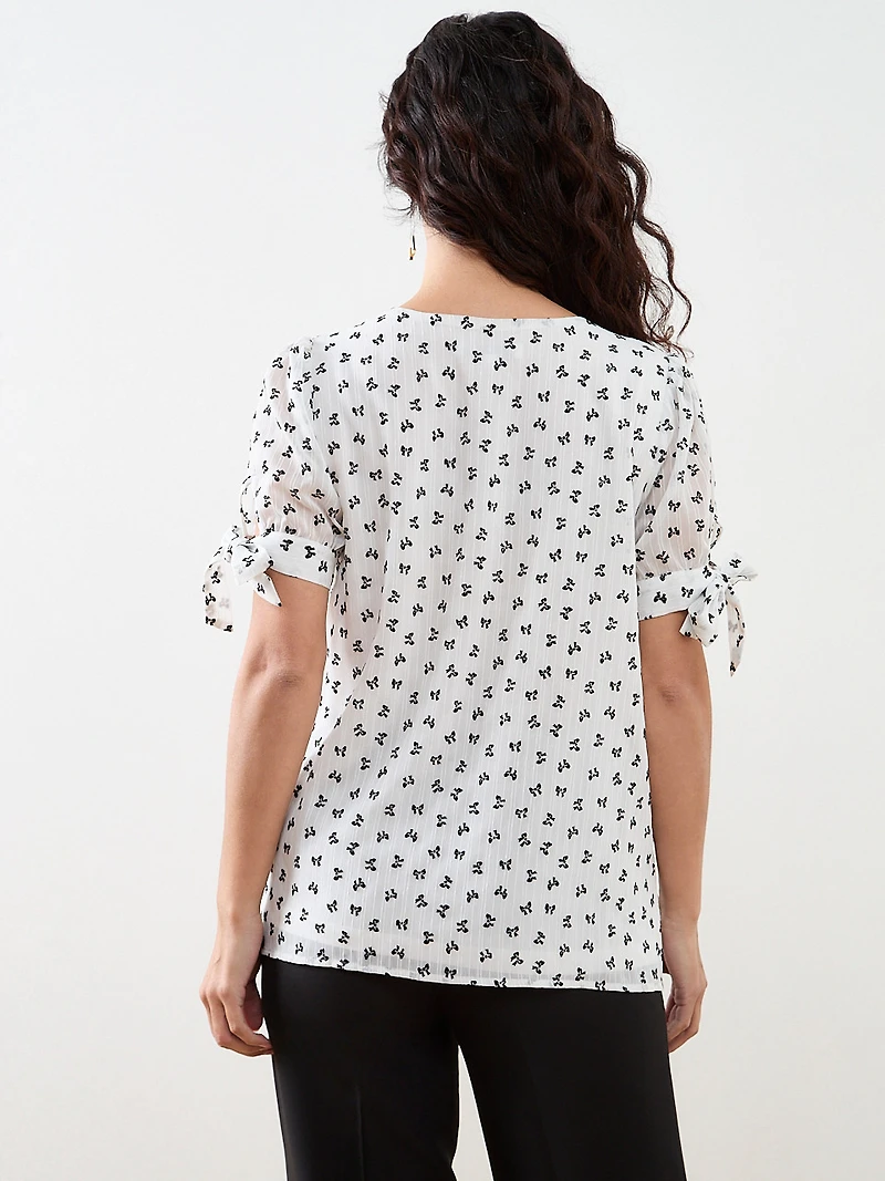 Petite Short Sleeve Chiffon Flock Bow Blouse