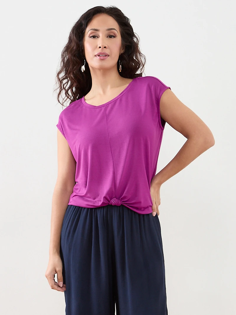 Petite Cap Sleeve Knot Front Top