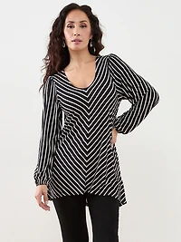 Petite V-Neck Mitered Stripe Top