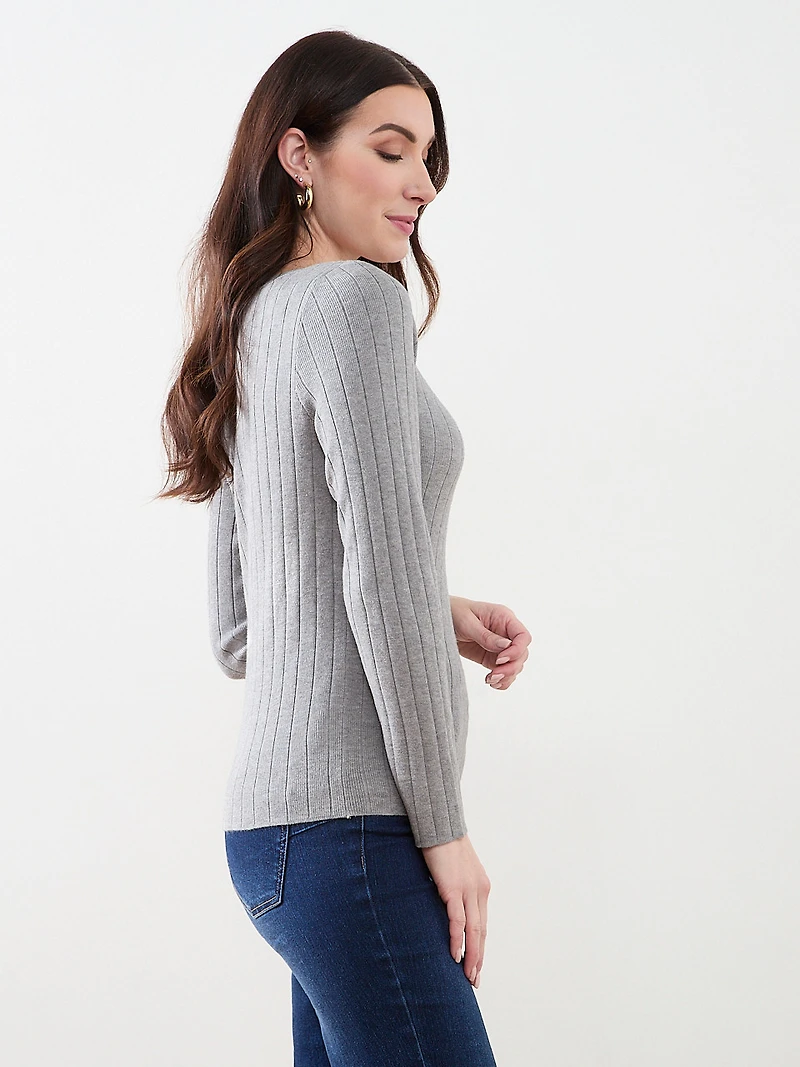 Ribbed Boatneck Pullover Sweater