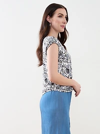 Cap Sleeve Knot-Front Top