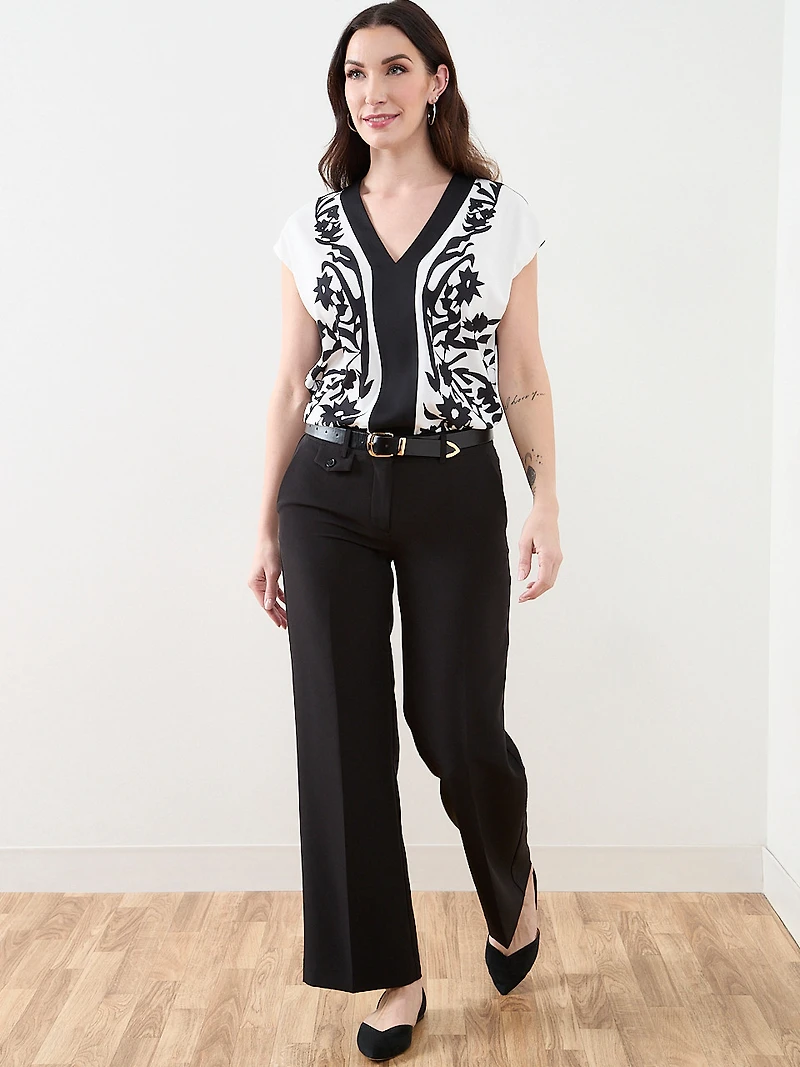 V-Neck Border Print Blouse