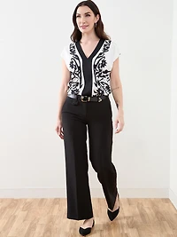 V-Neck Border Print Blouse