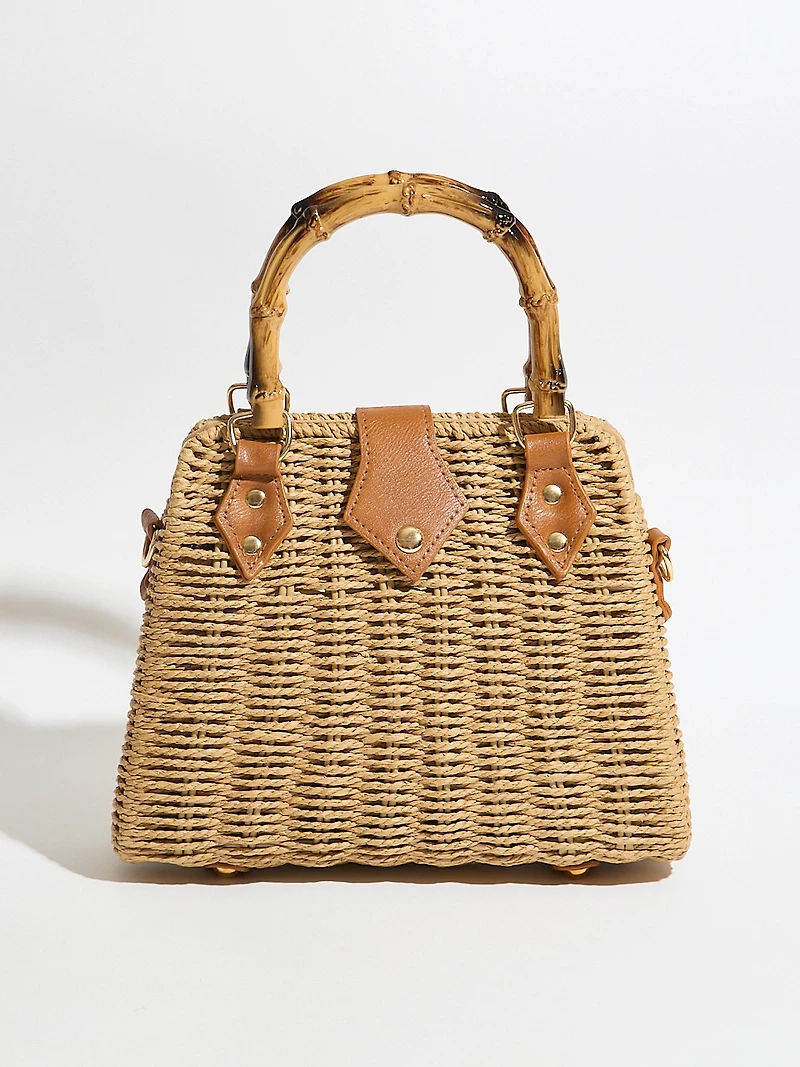 Woven Bamboo Handle Bag