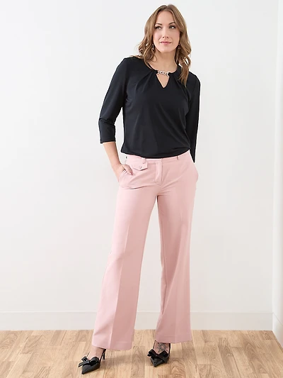 3/4 Sleeve Round Neck with Hardware Top