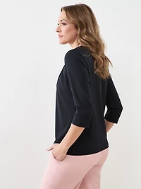 3/4 Sleeve Round Neck with Hardware Top