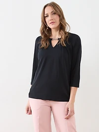 3/4 Sleeve Round Neck with Hardware Top