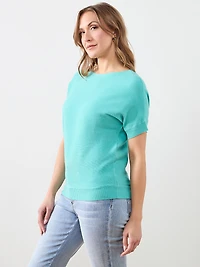 Short Sleeve Boat Neck Rib Sweater