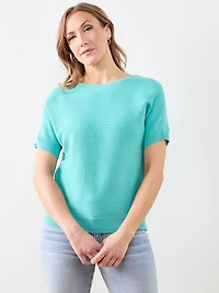 Short Sleeve Boat Neck Rib Sweater