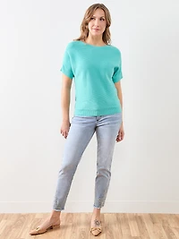 Short Sleeve Boat Neck Rib Sweater