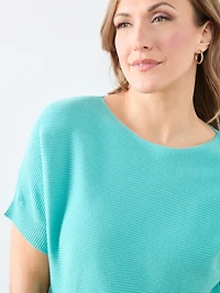 Short Sleeve Boat Neck Rib Sweater