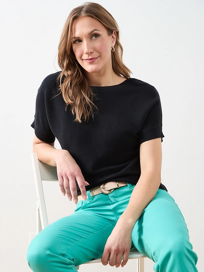 Short Sleeve Boatneck Rib Sweater