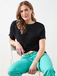Short Sleeve Boatneck Rib Sweater