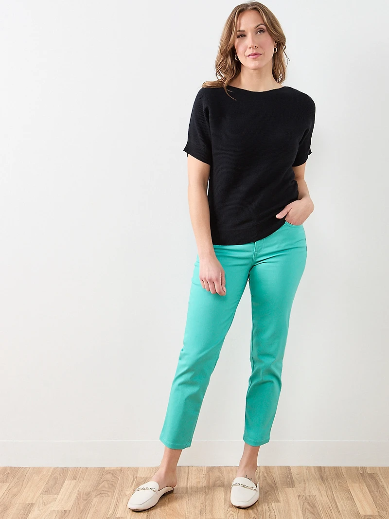 Short Sleeve Boatneck Rib Sweater