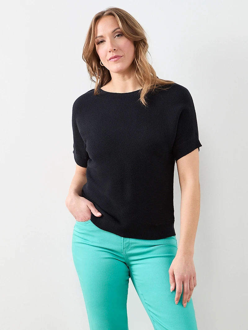 Short Sleeve Boatneck Rib Sweater