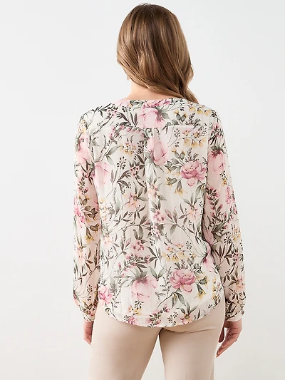Long Sleeve V-Neck Button Blouse