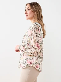 Long Sleeve V-Neck Button Blouse