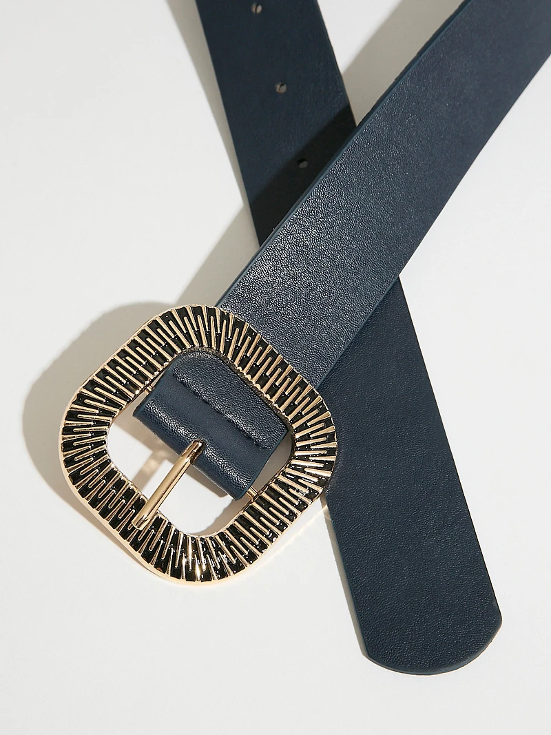 Navy Textured Buckle Pant Belt