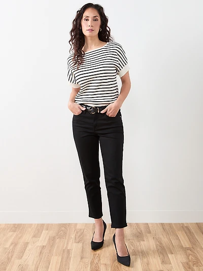 Petite Short Sleeve Boat Neck Rib Sweater