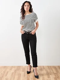 Petite Short Sleeve Boat Neck Rib Sweater