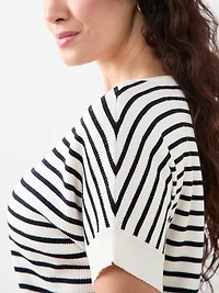 Petite Short Sleeve Boat Neck Rib Sweater