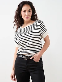 Petite Short Sleeve Boat Neck Rib Sweater