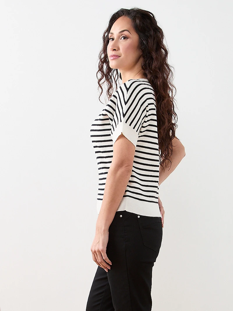 Petite Short Sleeve Boat Neck Rib Sweater