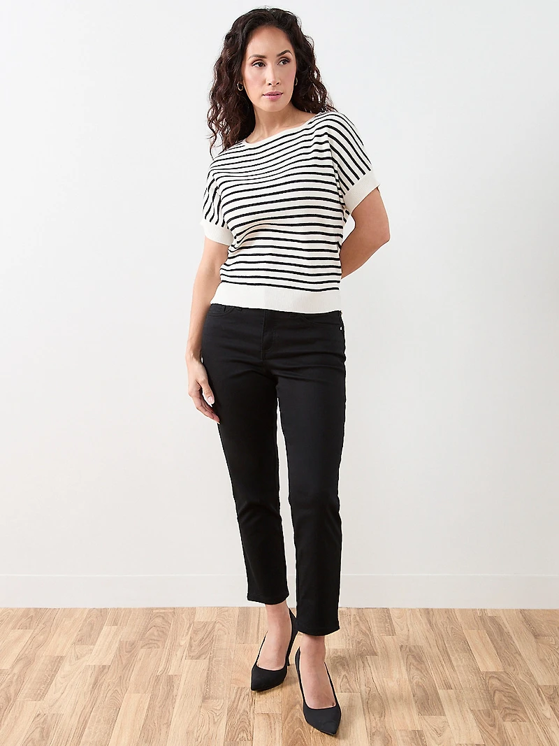 Petite Short Sleeve Boat Neck Rib Sweater
