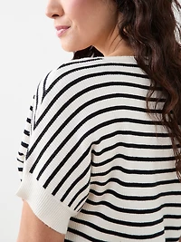 Petite Short Sleeve Boat Neck Rib Sweater