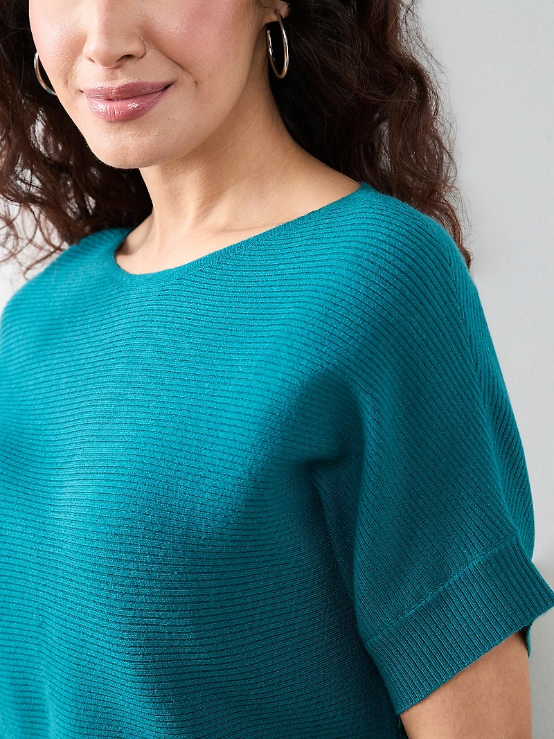 Petite Short Sleeve Boatneck Rib Sweater