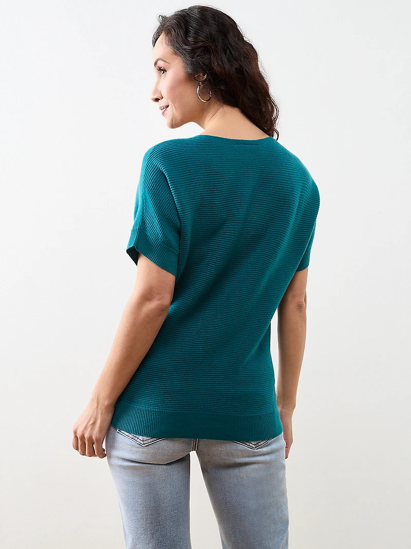 Petite Short Sleeve Boatneck Rib Sweater