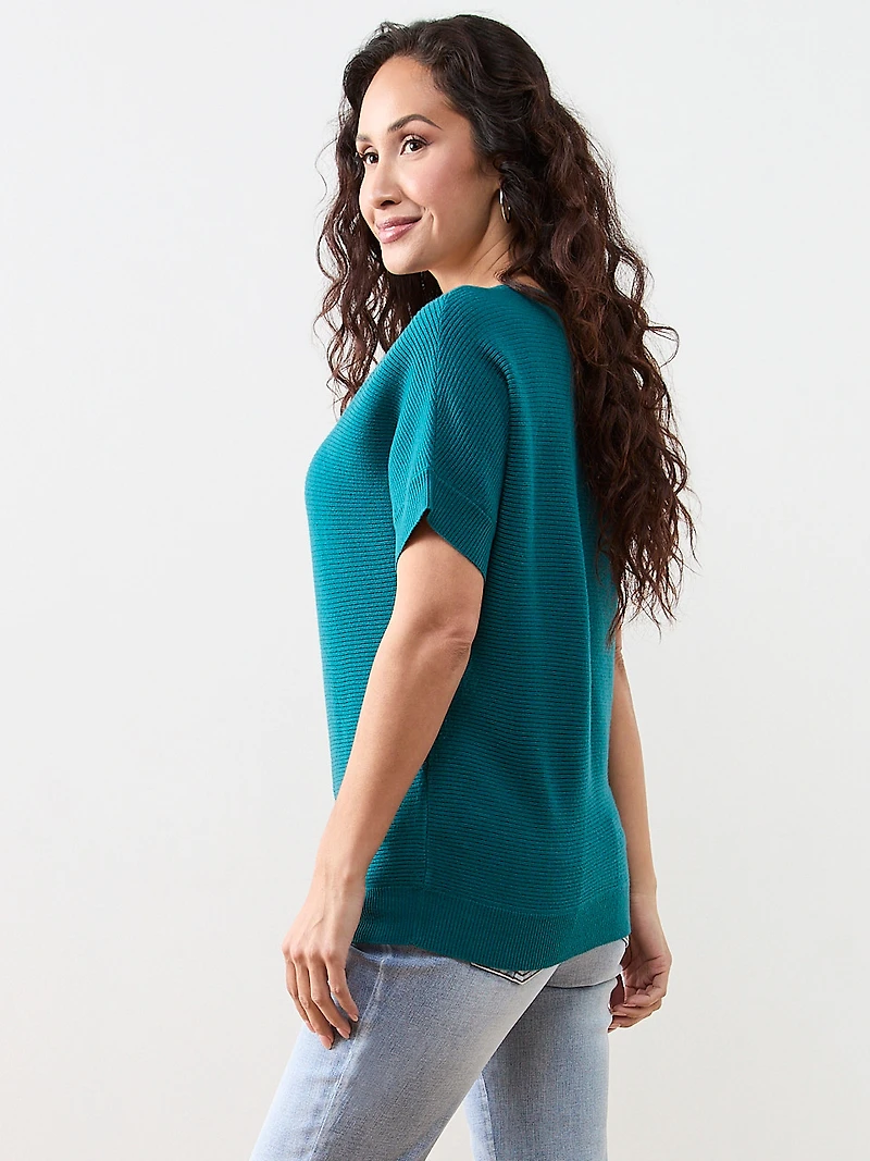Petite Short Sleeve Boatneck Rib Sweater