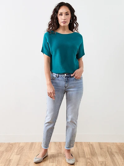 Petite Short Sleeve Boatneck Rib Sweater