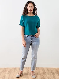 Petite Short Sleeve Boatneck Rib Sweater