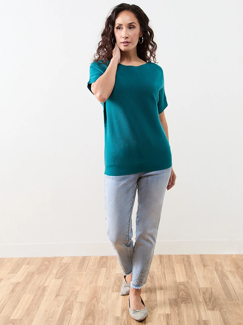 Petite Short Sleeve Boatneck Rib Sweater