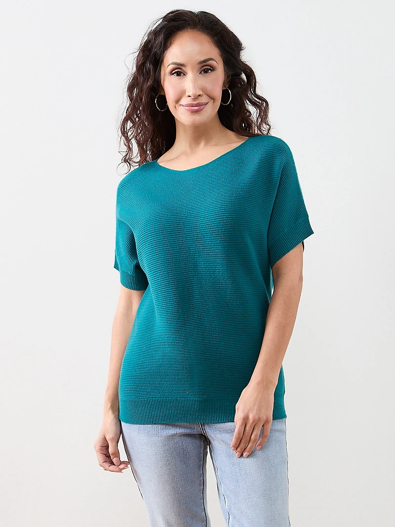 Petite Short Sleeve Boatneck Rib Sweater