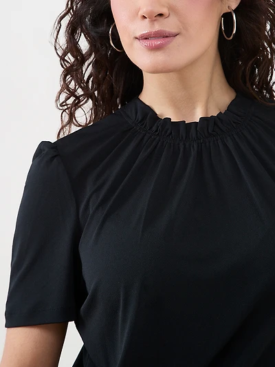 Petite Elbow Sleeve Gathered Neck Top