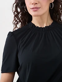 Petite Elbow Sleeve Gathered Neck Top