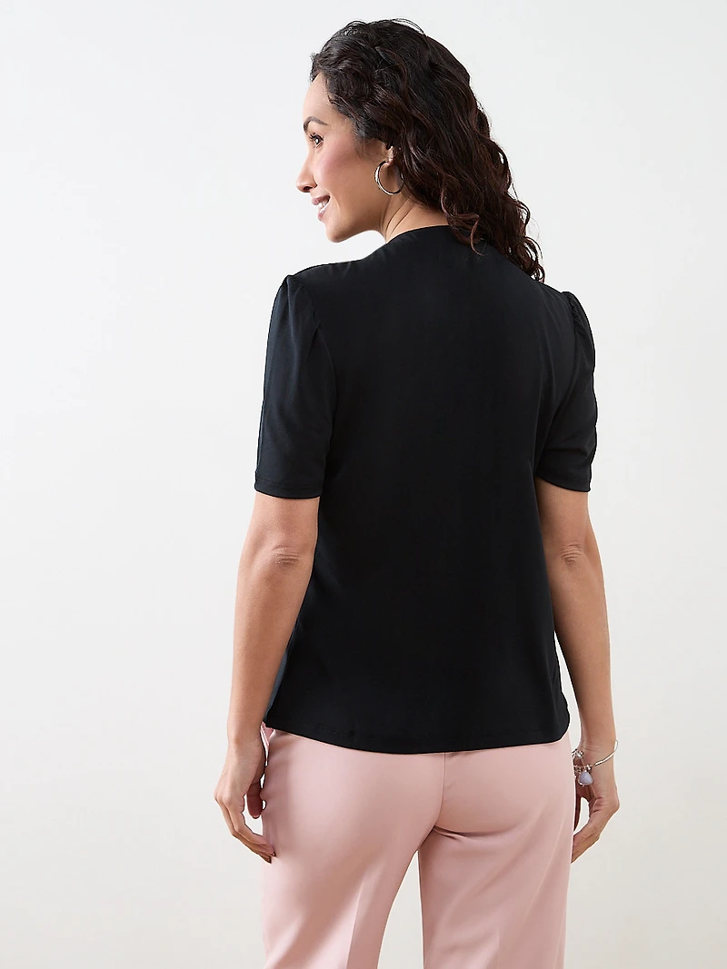 Petite Elbow Sleeve Gathered Neck Top