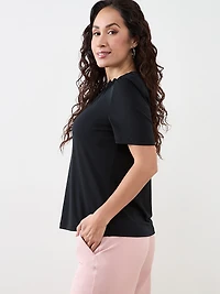 Petite Elbow Sleeve Gathered Neck Top