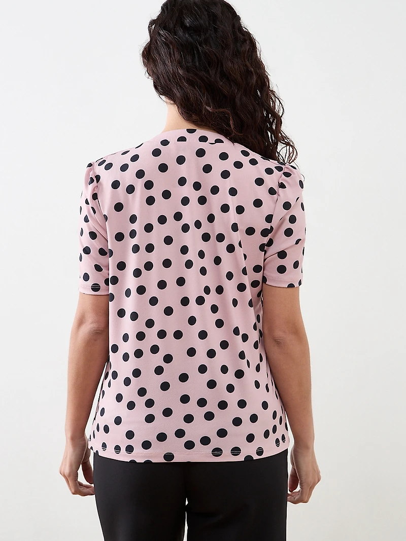 Petite Elbow Sleeved Gathered Neck Top