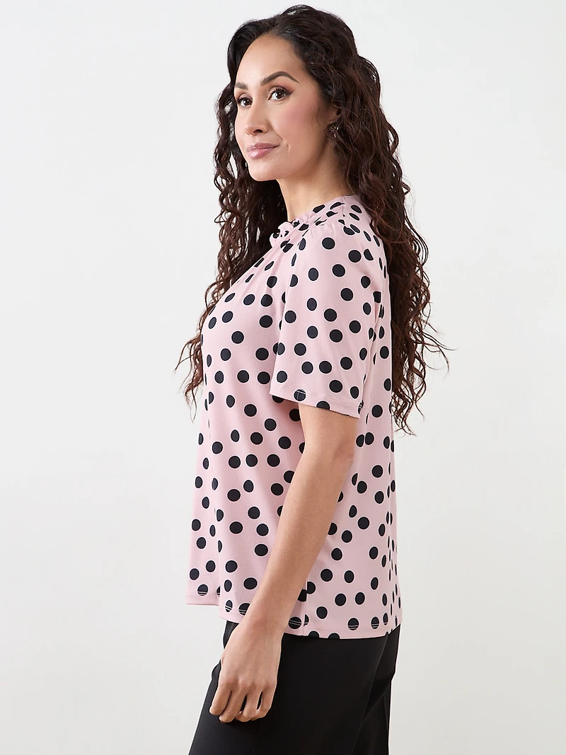 Petite Elbow Sleeved Gathered Neck Top