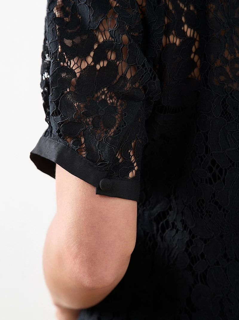 Petite Lace Rhinestone Button Blouse