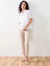 Petite Lace Rhinestone-Button Blouse